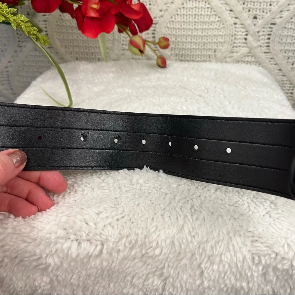Black Patent Faux Vegan Leather Big Buckle Belt‎
